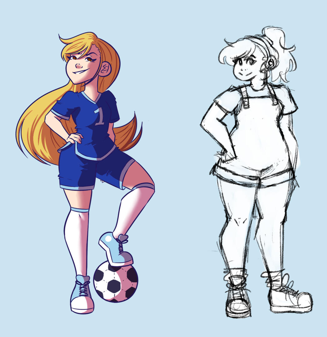 (Left to Right) Linework, Flat Color, Full Shading